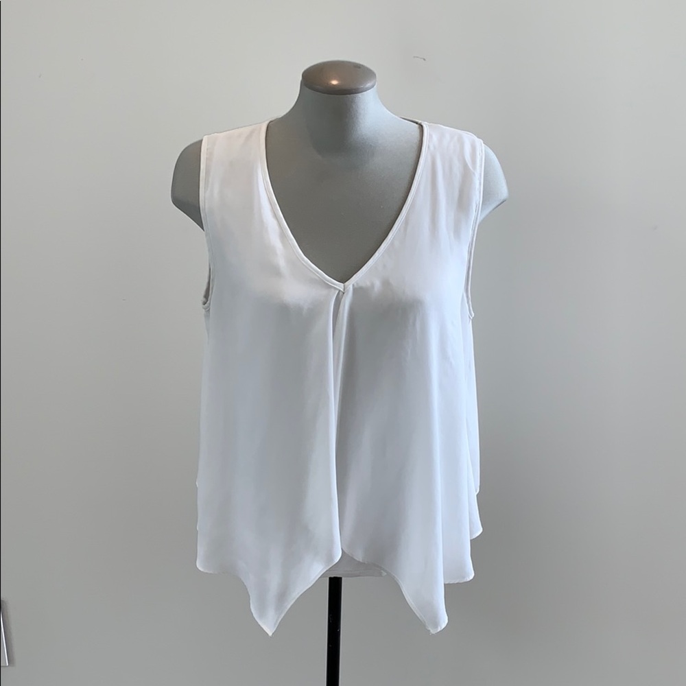 Green Envelope White V-Neck Blouse